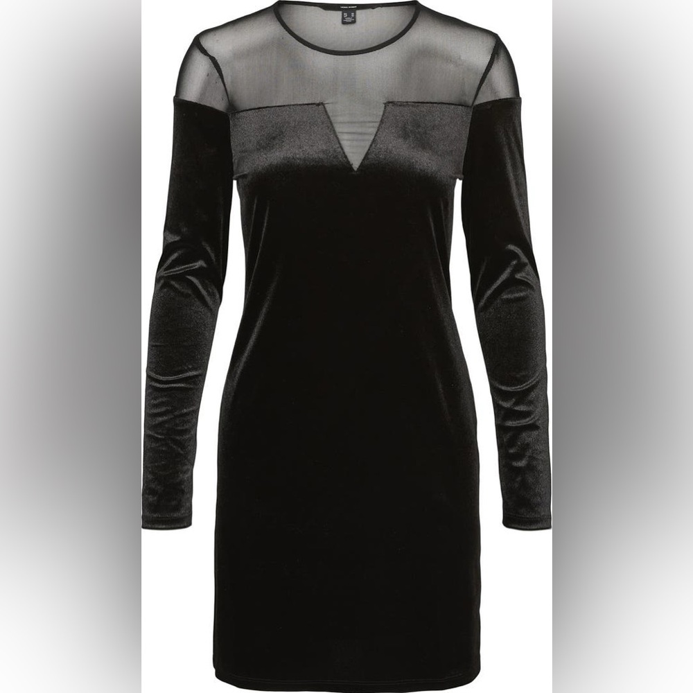 Vero Moda Black Velvet Mini Dress with Sheer Mesh Yoke